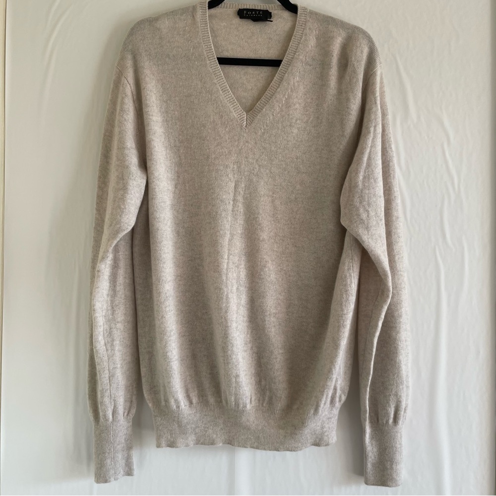 Forte Cashmere Beige V Neck Sweater Size M